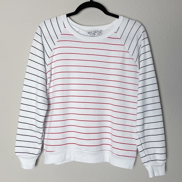 Wildfox Simple Stripe White Raglan Sleeve Crewneck Sweatshirt - Picture 6 of 11